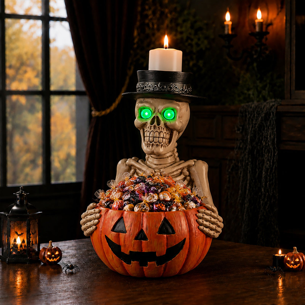 Skeleton Pumpkin Candy Bowl & Candle Holder — product image 2