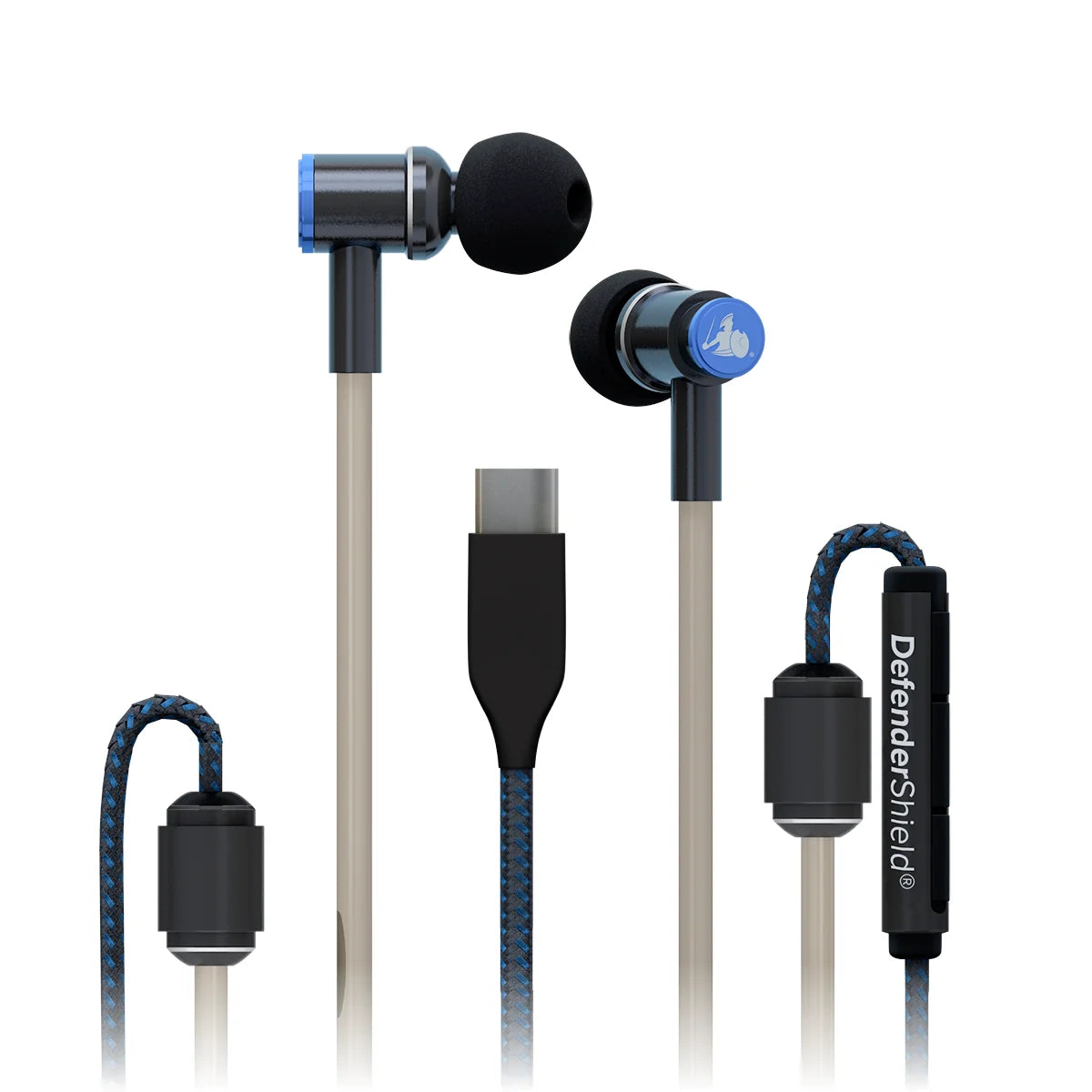 DefenderShield Air Tube Wired Earbuds — USB-C or 3.5mm