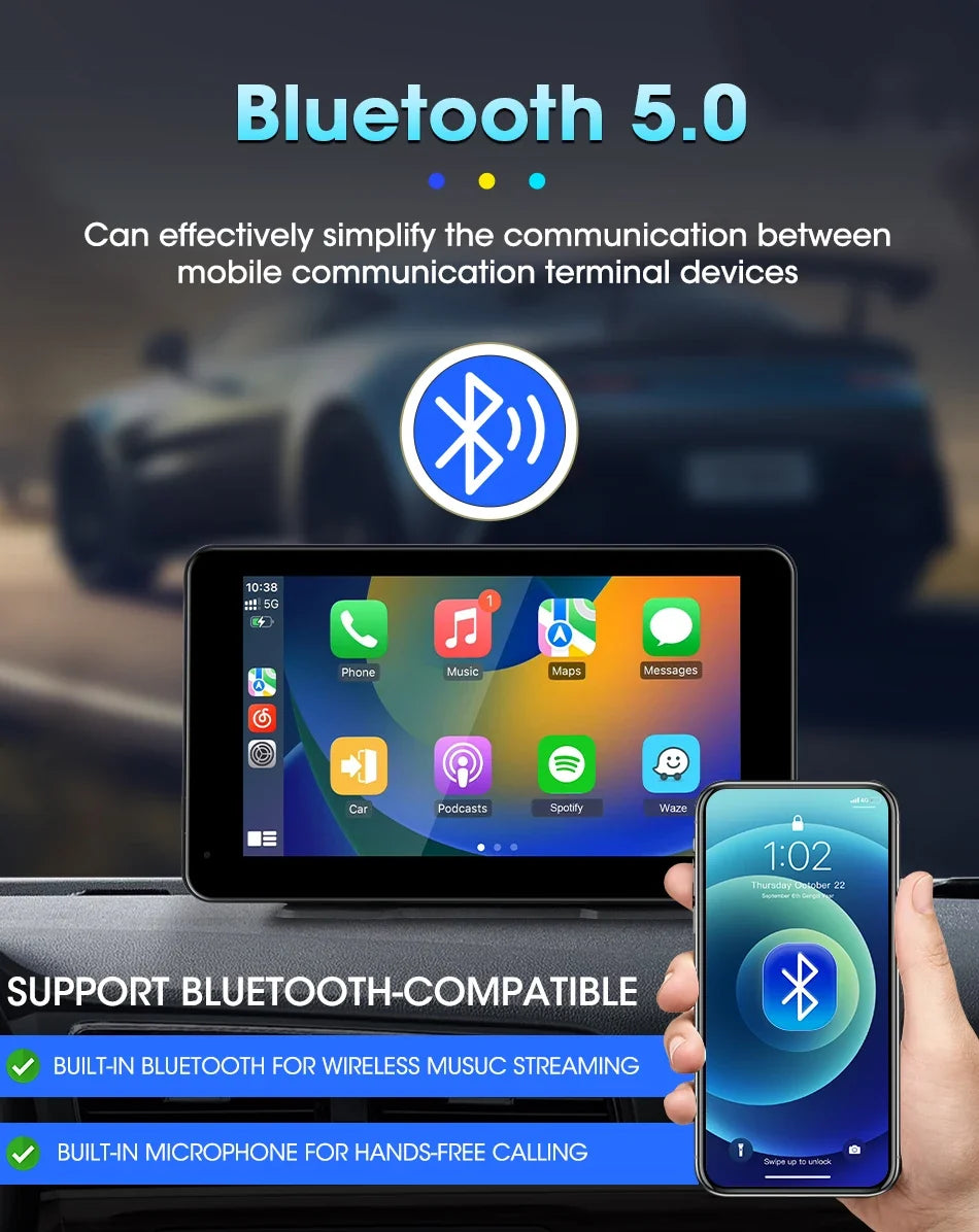 Portable Wireless CarPlay & Android Auto Screen