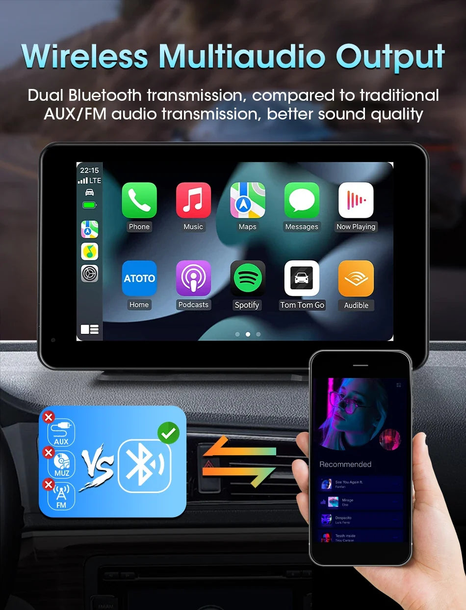 Portable Wireless CarPlay & Android Auto Screen