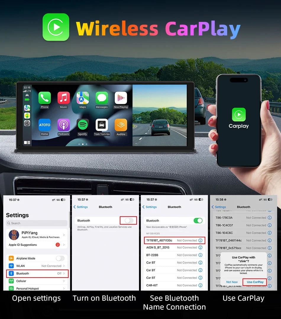 Portable Wireless CarPlay & Android Auto Screen