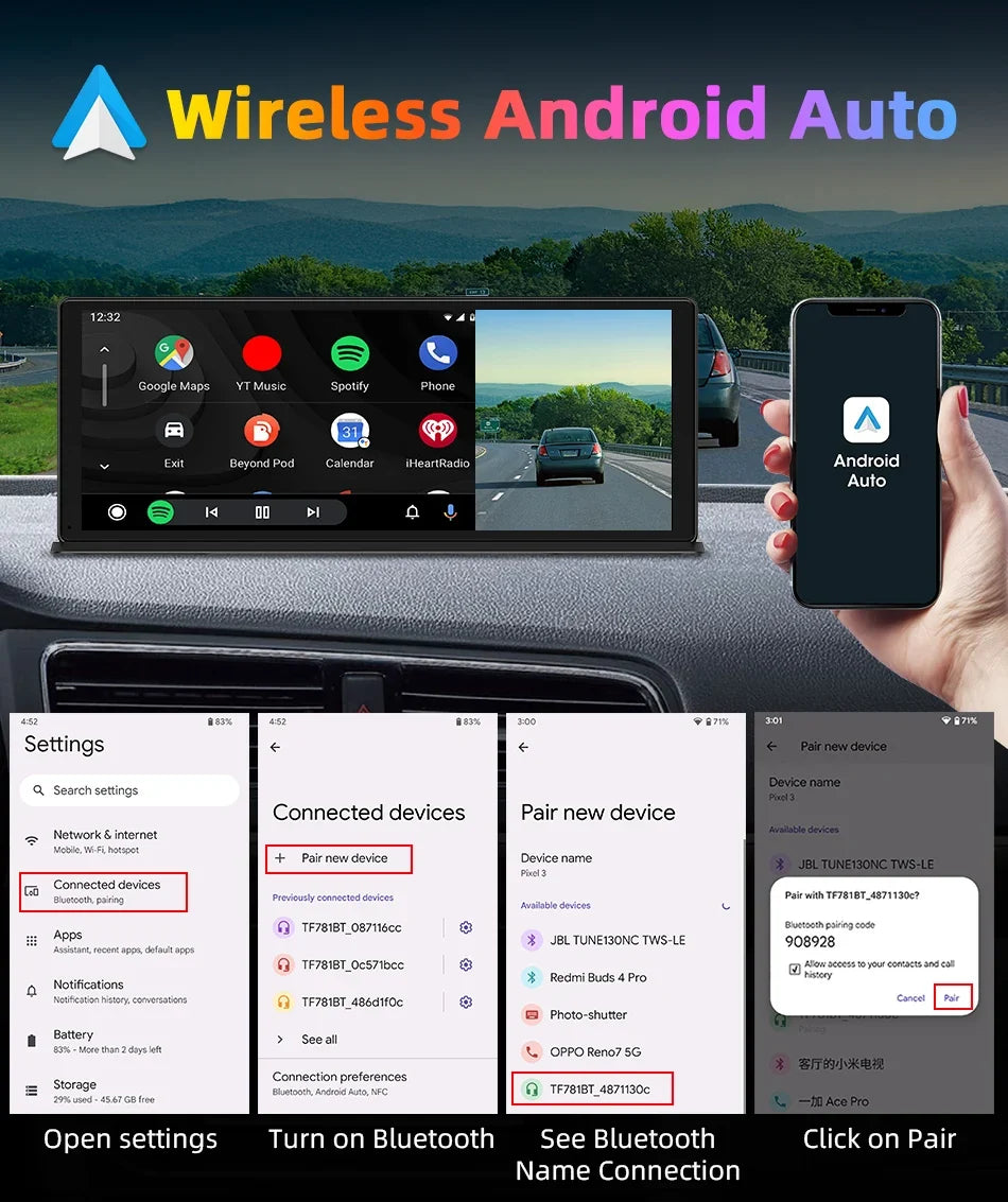 Portable Wireless CarPlay & Android Auto Screen