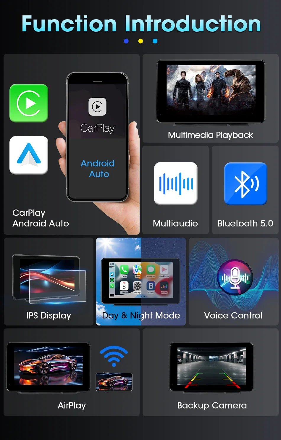 Portable Wireless CarPlay & Android Auto Screen