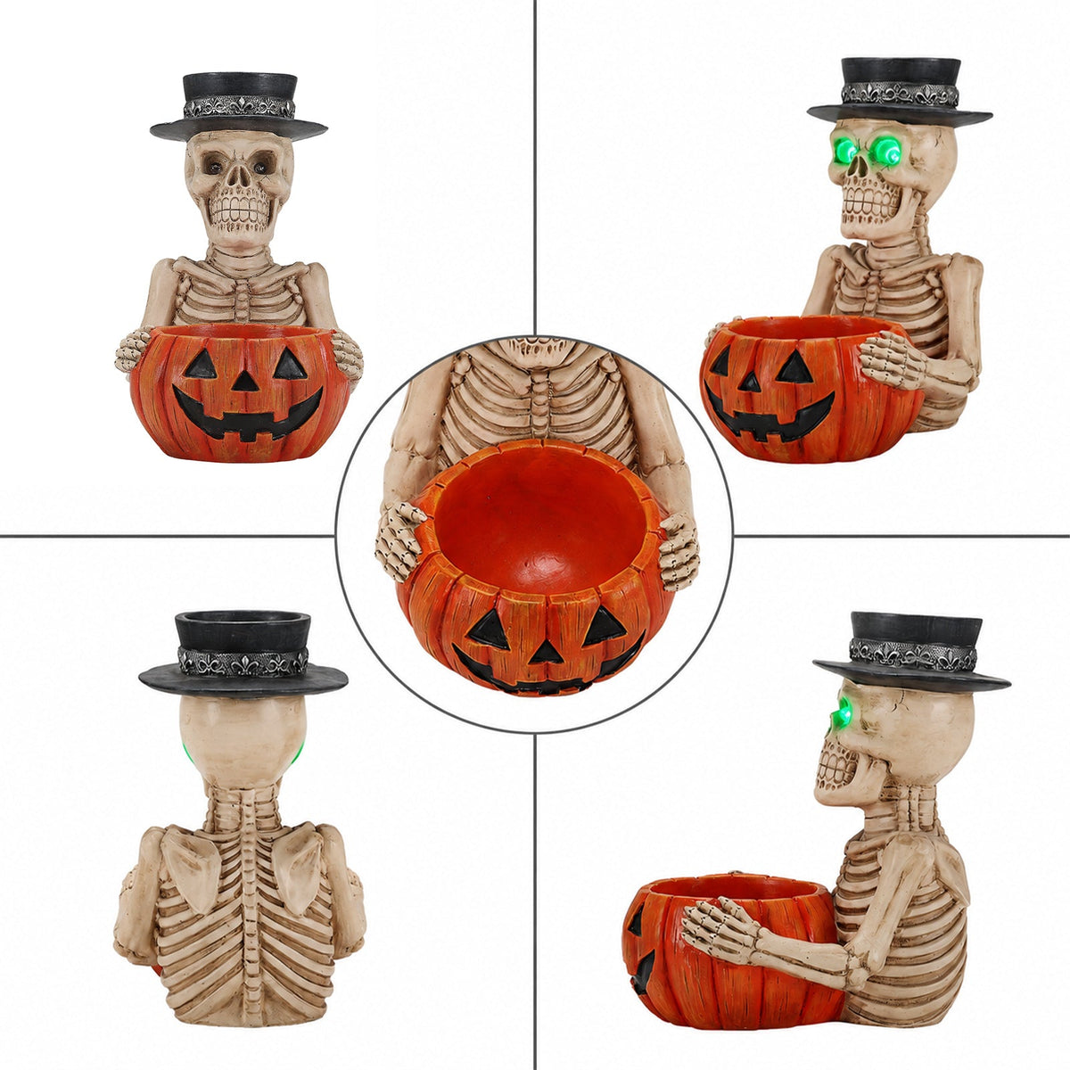 Skeleton Pumpkin Candy Bowl & Candle Holder — product image 9