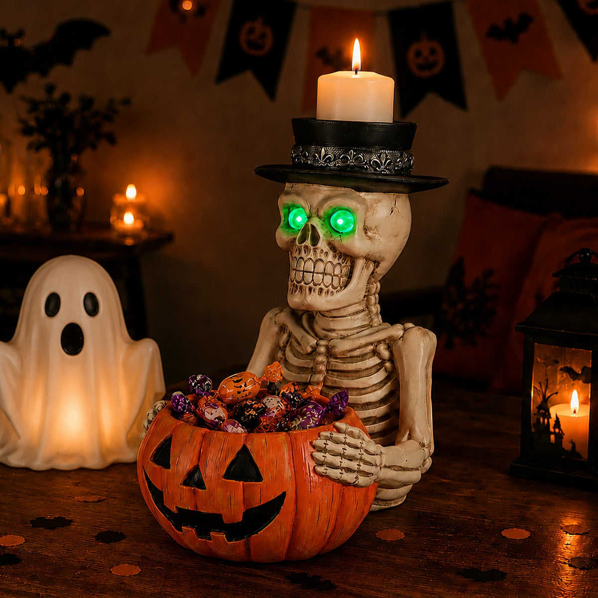 Skeleton Pumpkin Candy Bowl & Candle Holder — product image 10