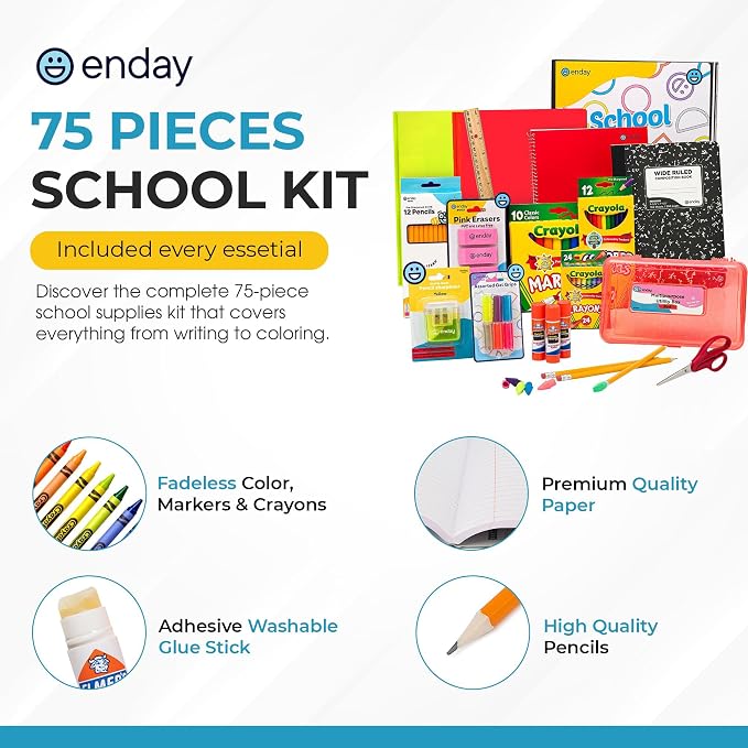 Enday School Supply Kit, 83 Pieces, Grades K–5