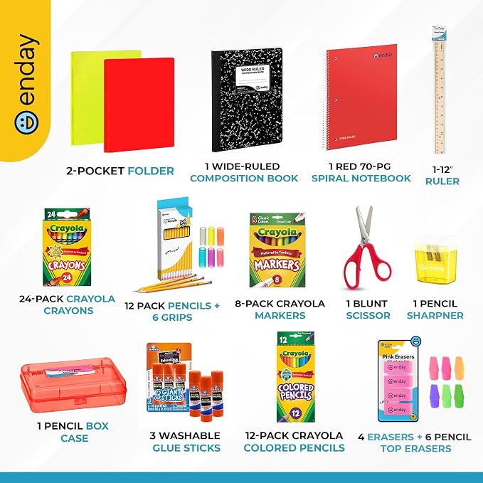 Enday School Supply Kit, 83 Pieces, Grades K–5